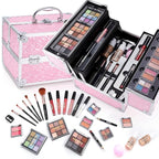 Professional Makeup Kit for Girl Women, Full Starter Cosmetic Set with Storage Case, Reusable Full Cosmetic Train Case Included Foundation Eyeshadow Blush Lipstick Lip Liner Mascara Eyeliner
