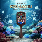 SIMETRA Wooden Paddle Hair Brush Unique Pattern Guinean Ovangkol Hardwood Bristles Hair Brushes for Women Wet Brush Detangling Brush for Scalp Massage for Men Kids for All Hair Types (Turtle)