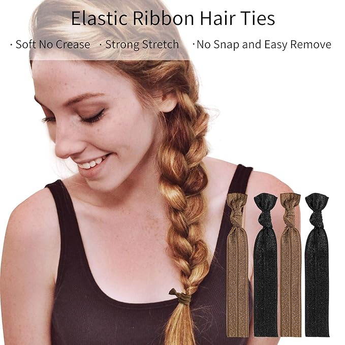 79style Women's Hair Accessories - 100pcs Fabric Ribbon Ties, Knotted Ponytail Holders in Brown & Black, No Break, No Damage, Soft & Flat for Yoga