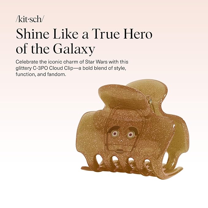 Kitsch x Star Wars C-3PO Glitter Medium Hair Clip for Women – Golden Droid Galaxy-Inspired Claw Clip | Recycled Plastic, Strong Secure Grip, | Ideal Gifts for Women, Hair Accessories for Girls