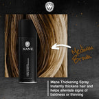 Mane Hair Thickening Spray & Root Touch Up, Instantly Thicker Hair for Men & Women, Fill in Hairlines and Hide Thinning and Fine Patches - Medium Brown, 12 Colors (6.76 oz)