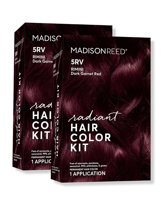 Madison Reed Radiant Hair Color Kit - 5RV Dark Garnet Red with Vibrant Red Violet Tones (Rimini Garnet) Vivid Color Permanent Hair Dye, PPD-Free & Ammonia-Free, 2 Pack