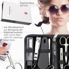 3 Swords Germany - brand quality 10 piece manicure pedicure grooming kit set for professional finger & toe nail care tweezers file clipper fashion leather case in gift box, Made by 3 Swords (02570 )