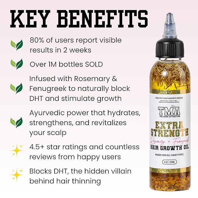 The Mane Attraction Extra Strength Rosemary + Fenugreek Herbal Hair Growth Oil | Infused With Castor Oil for ALL Hair Types