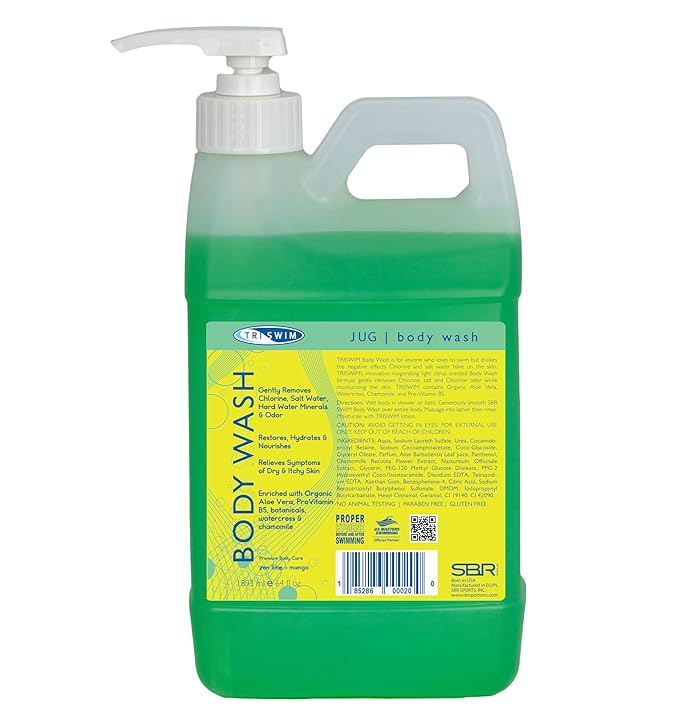 TRISWIM Chlorine Removal Body Wash Jug 64oz with Pump | After Swim Care | Moisturizing Chlorine Soap For Swimmers And Athletes, (Zen Lime + Mango)