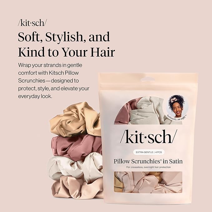 Kitsch Pillow Satin Scrunchies for Women - Hair Ties No Damage, No Crease Hair Accessories | Perfect for Day or Night | Ideal Gifts for Women - Blush, 4pcs