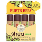 Burt's Bees Shea + Aloe Lip Balm Stocking Stuffers Christmas Gifts, Antioxidant Vitamin Rich Formula Locks in Moisture for Instant Hydration, Natural Smoothing Lip Treatment for After Sun Care(4-Pack)