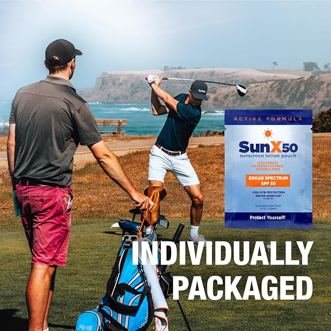 CoreTex Sun X 50 SPF Broad Spectrum Sunscreen Packets with Resealable Travel Bag - Pack of 15 Paraben, Oxybenzone, Octinoxate, & Oil Free Sunscreen - Water Resistant Up to 80 Minutes