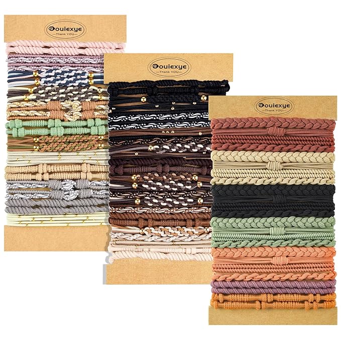 Hair Tie Bracelets Boho Hair Ties Bracelets for Women, 72PCS Boho Hair Accessories Hair Ties No Damage for Thick Thin Hair Medium Long Hair Pony Tails (Boho B)