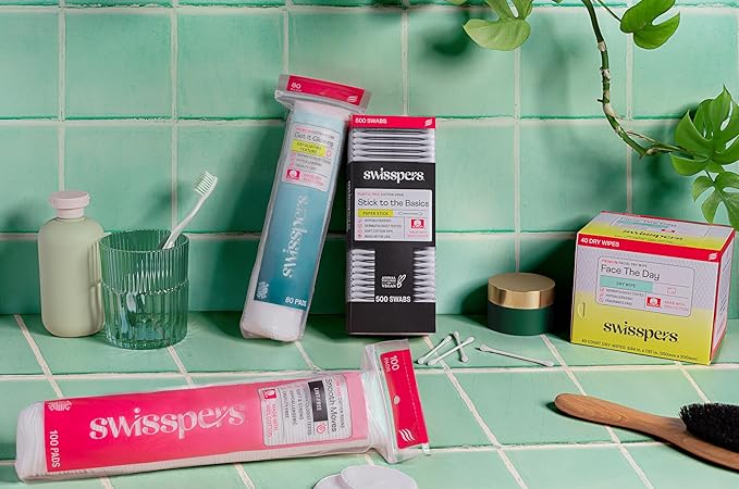 Swisspers Premium Exfoliating Cotton Rounds – 80 Count (Pack of 3) – 100% Pure Cotton, Dual-Sided Surface Pads for Gentle Exfoliation, Optimal Cleansing and Makeup Removal