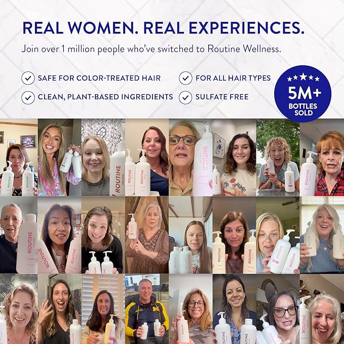 Routine Wellness Anti-Thinning Shampoo for Thinning Hair - Biotin DHT Blocker Women & Men - Color Safe Shampoo for Hair Loss & Healthy Hair - Cucumber (Pack of 2)