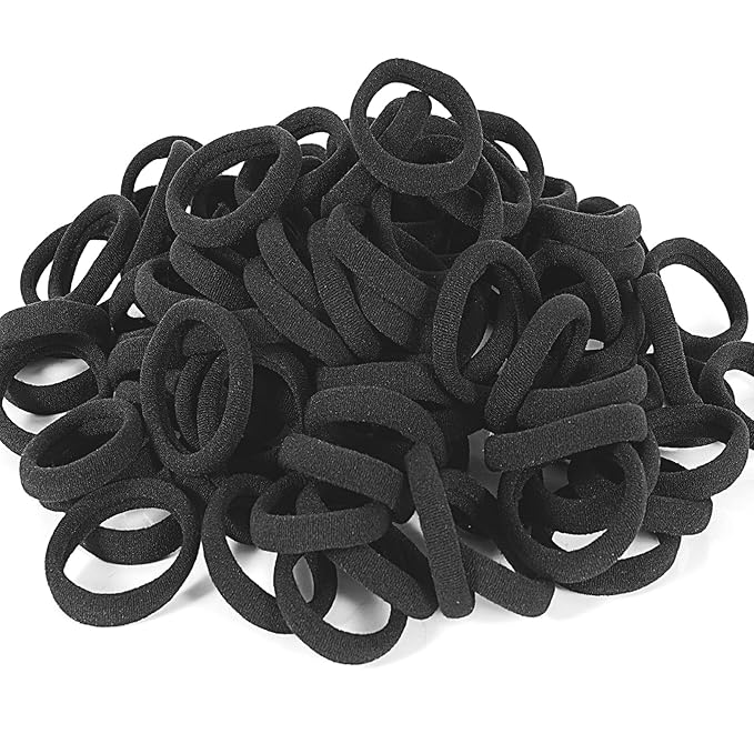 120PCS DWKFEOQ Black Hair Ties for Women Girls, Elastic Ponytail Holders, Cotton Seamless Hair Bands, No Damage for Thick Hair, 1.8 Inch in Diameter (Black)
