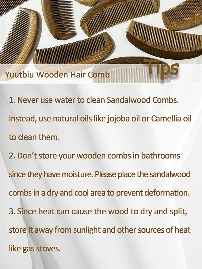 Green Sandalwood Teasing Hair Comb - Anti Static Fine Tooth Wooden Styling Brush for Smoothing, Detangling & Volumizing Thin/Fine Hair (No Handle)