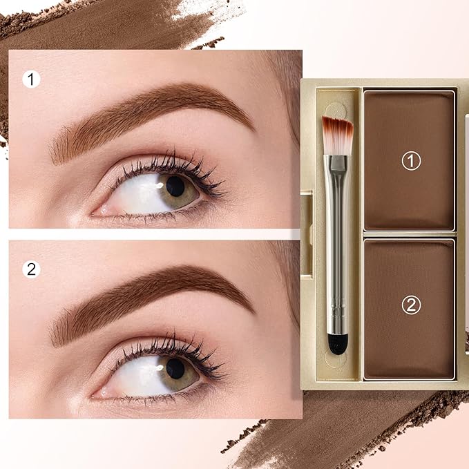 Boobeen Eyebrow Powder Kit, 2-color Waterproof Eyebrow Palette Makeup to Definer & Filler Brows, Eyebrow Color Powder Shape Natural Looking Brow - with Mirror Brush