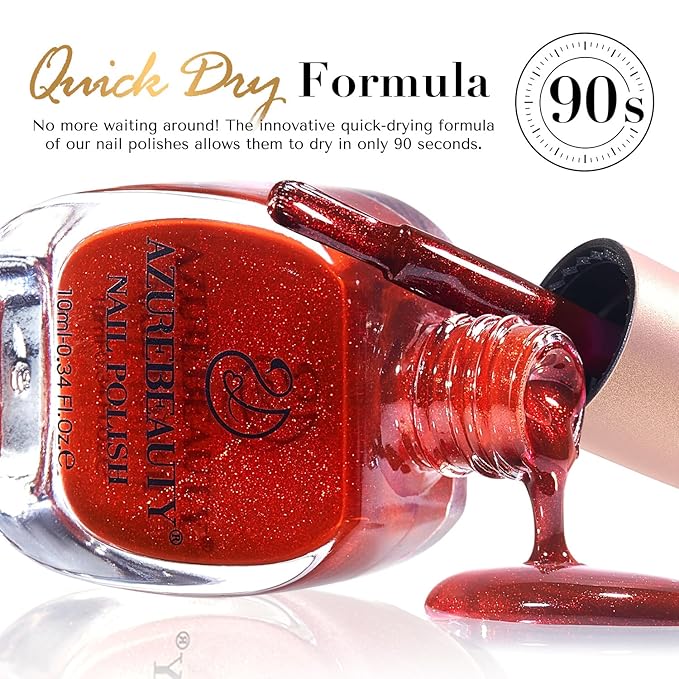 AZUREBEAUTY Red Burgundy Glitter Nail Polish, Quick Dry Ruby Christmas Natural Shine Nail Lacquer Salon-Quality for Women Girl Gifts