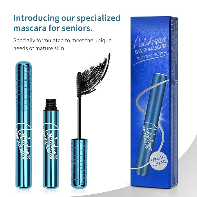 2 Pack Volumizing Mascara for Older Women 60 Plus - Lengthening & Thickening Formula, Smudge-Proof, Clump-Free, Waterproof Mascara for Thin Lashes, Ultra-Defining Lash Lift for Mature Eyes (Black, 2)