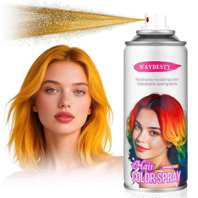 Temporary Yellow Hair Spray For Women Kids Men, Washable Temporary Hair Dye Spray One Day Hair Color Wax Non-Sticky For Cosplay Party DIY, Christmas Party, Halloween Crazy Hair Day (Gold, 4.06 oz)
