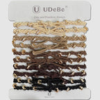 10pcs Braided Hair Ties with Gold & Crystal Beads, Elastic Hair Ties for Women, Neutral Colors