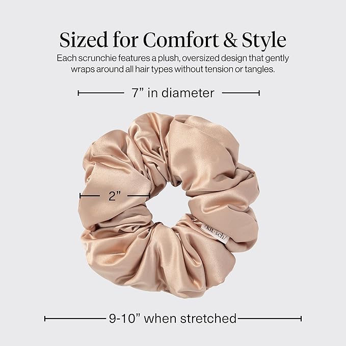 Kitsch Pillow Satin Scrunchies for Women - Hair Ties No Damage, No Crease Hair Accessories | Perfect for Day or Night | Ideal Gifts for Women - Blush, 4pcs
