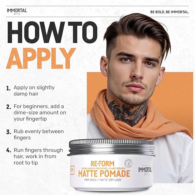 Immortal NYC Re-Form Original Pomade – Medium Shine & Strong Hold - Men's Water-Based Hair Balm - Vegan Styling Cream with Biotin, Keratin & Panthenol for All Hair Types (150 mL, Reform Matte)