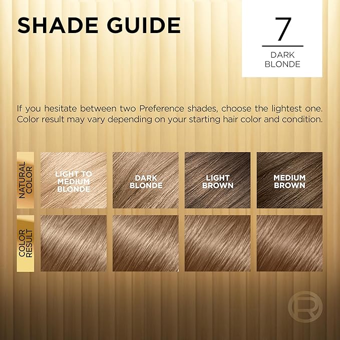 L'Oreal Paris Superior Preference Luminous Fade-Defying Permanent Hair Color, Hair Dye For Up to 9 Weeks of Radiance, Dark Blonde 7, 1 Hair Dye Kit