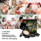 Mushroom Head Air Cushion CC Cream Christmas Gifts for Women, 1 Full-Size Makeup Foundation with 2 Refills & 1 Special Mushroom Head Puff, Upgraded Ingredients Long-lasting (Medium, 0.71 Fl Oz*3)