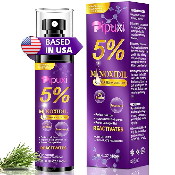 5% Minoxidil for Men and Women Hair Growth Products, Biotin Serum with Rosemary for Hair Regrowth Treatment, Minoxidil Spray Extra Strength Hair Loss Solution, Clinically Proven to Regrow Thicker