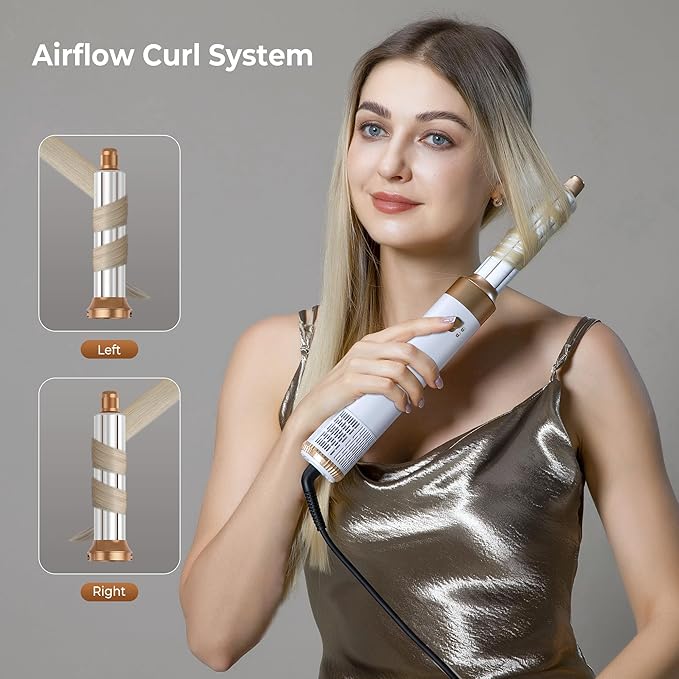 6 in 1 Blow Dryer Brush, Upgrade Hair Dryer Brush Set Negative Ion Air Styler Curling Wrap Air Curler, Hot Air Brush Curling Iron Hair Styling Tools As A Gift for Straight/Curl/Dry/Smooth