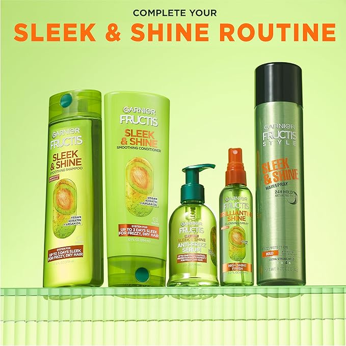 Garnier Fructis Style Sleek and Shine Anti-Humidity Hairspray, Ultra Strong Hold, Frizz Protection 8.25 Oz, 3 Count (Packaging May Vary)