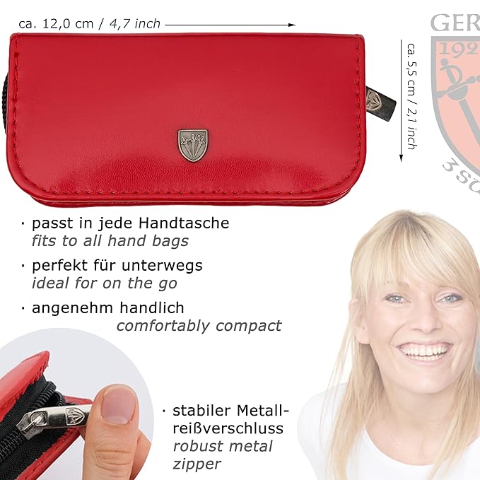 3 Swords Germany - brand quality 5 piece manicure pedicure grooming kit set with synthetic leather case red - Made in Germany