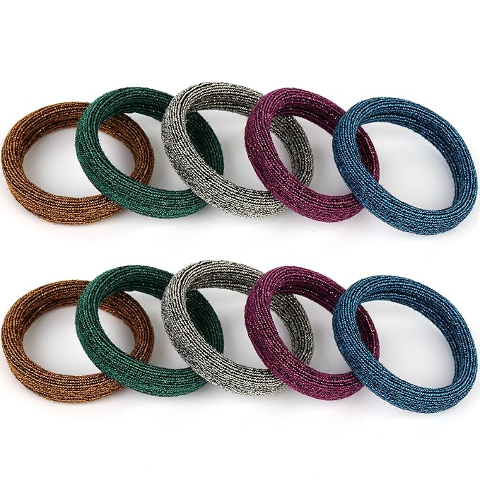 BAOLI 100PCS Seamless Hair Ties, Soft Ponytail Holders, Nylon Thick Hair Ties Bands, Large Hair Elastic Holder No Damage for Heavy Hair, 2 Inch in Diameter, 5 Colors with Gold Thread