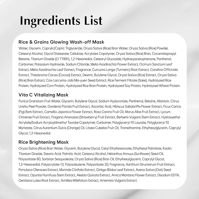 MIDHA RICE WASHOFF MASK DISCOVERY SET, 1.76oz x 3/50g, Dull Skin Care, Hydrating and Soothing, Pore Refining Treatment, Vitamin C face mask, Skincare for Travel, Mini Skincare Kit, 3-in-1 Set