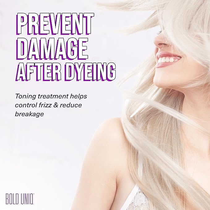 Bold Uniq Purple Hair Mask - Toner For Blonde, Platinum, Bleached, Silver, Gray, Ash & Brassy Hair - Remove Yellow Tones & Condition Dry, Damaged Hair - Cruelty Free & Vegan - 6.76oz