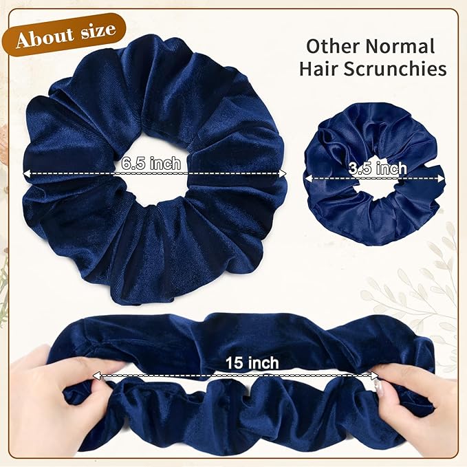CEELGON Navy Blue Big Velvet Scrunchie 6.5 Inches Jumbo Scrunchies Hair Ties Oversized Ponytail Holder for Thick Curly Hair Extra Large Hair Accessories for Women (Navy Blue)