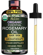 Ella & Eden Organic Rosemary Essential Oil - BIG 4 Fl Oz bottle, 100% Pure, Steam-Distilled, Hexane-Free - for Hair Growth, Skin, Aromatherapy - Glass Bottle
