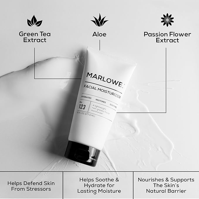 MARLOWE. No.123 Men’s Facial Moisturizer, Lightweight Daily Lotion with Aloe Vera & Green Tea for Soft, Hydrated Skin, Fresh Aloe Citron Scent, Holiday Grooming Gift for Men, 6 fl oz