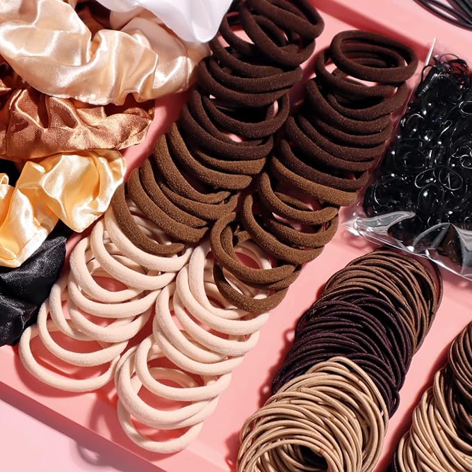 YANRONG 1159PCS Hair Accessories for Woman Set Seamless Ponytail Holders Variety Hair Scrunchies Hair Bands Scrunchy Hair Ties For Thick and Curly (Brown)