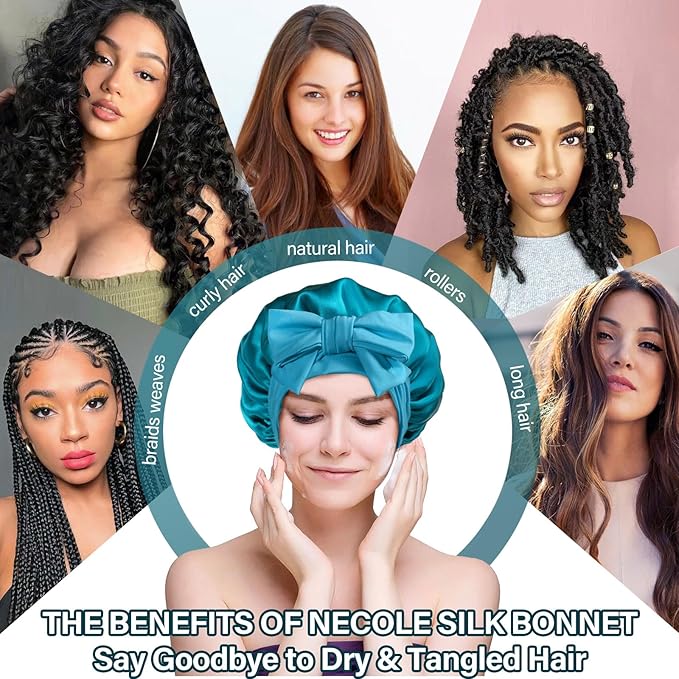 Silk Bonnet for Women 100% Mulberry Silk Sleep Cap 22 Momme Double Layer Hair Wrap for Curly Short Long Hair