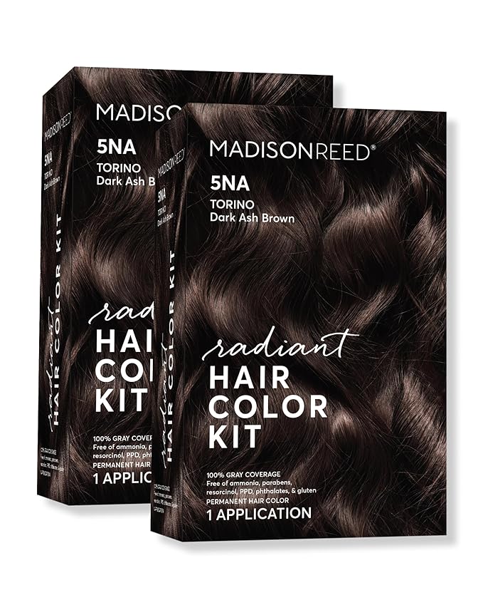 Madison Reed Radiant Hair Color Kit - 5NA Dark Ash Brown with Cool Smoky Undertones (Torino Brown), Dimensional Gray Hair Blending Permanent Hair Dye, PPD-Free & Ammonia-Free, 2 Pack