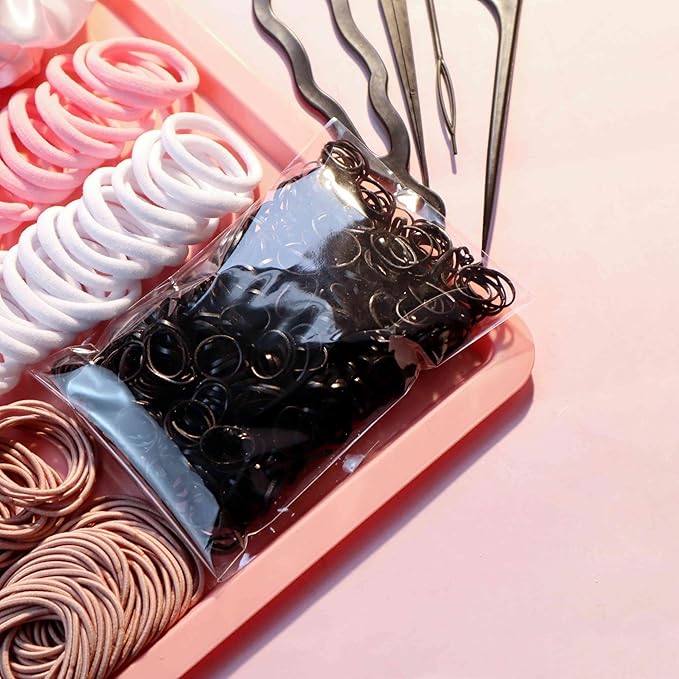 YANRONG Hair Accessories Set: 755PCS Seamless Ponytail Holders, Scrunchies, Hair Bands, and Hair Ties for Thick and Curly Hair (Gradient Powder)
