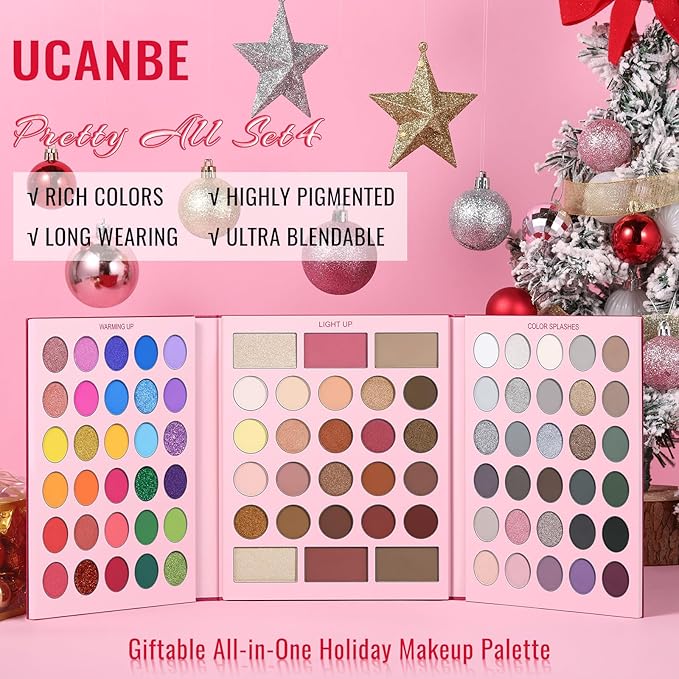 UCANBE Pretty All Set Eyeshadow Palette Pro 86 Colors Holiday Makeup Kit, Matte Shimmer Glitter Eye Shadows Highlighter Blush Contour All-in-One Make Up Pallet Christmas Valentines Gift Set