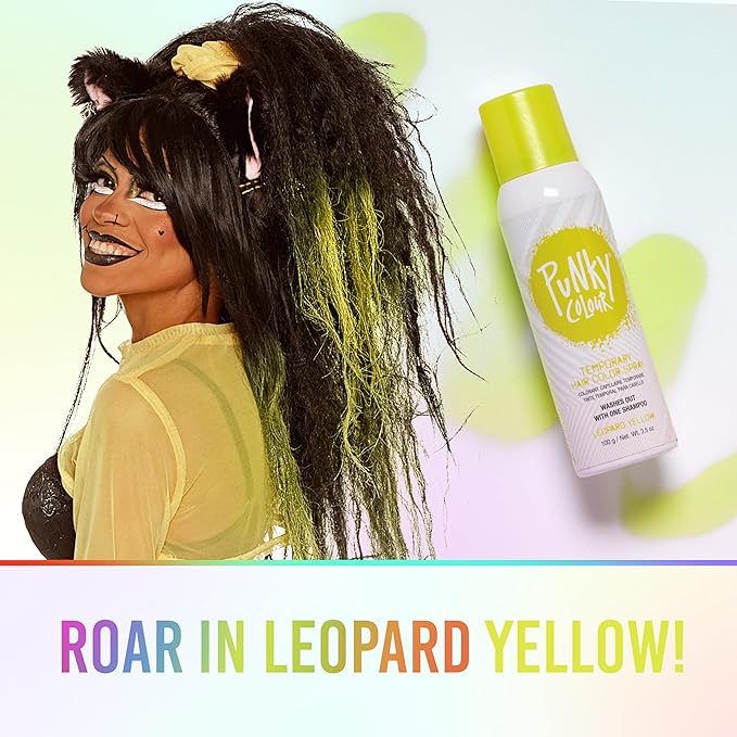 Punky Temporary Hair Color Spray – Leopard Yellow, Instant Vivid Temporary Hair Dye for Women, Wash Out, Hair-Color Spray, 3.5 oz