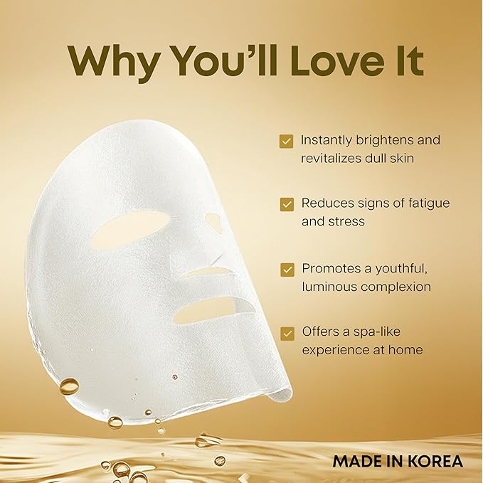 Clear Beauty 24K Gold & Collagen Face Mask – Firming & Moisturizing Sheet Masks For Radiant Glow & Smooth Texture – Dermatologist Tested, Anti-Aging, Korean Skin Care – Vegan Clean Beauty – 5 Count