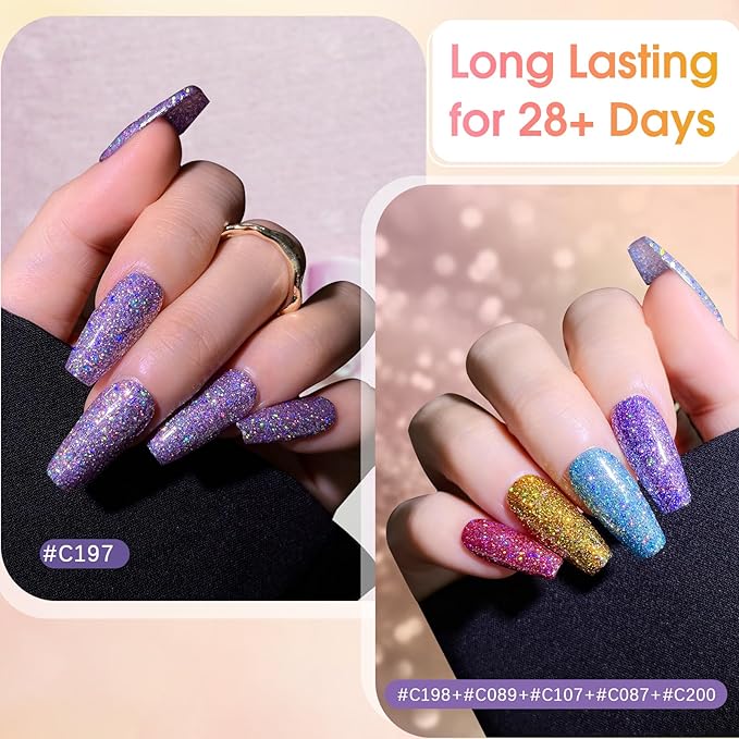 ROSALIND Glitter Gel Nail Polish, 8 Color Gold Glitter Gel Polish Sparkle Diamond Effect Sparkling Collection Soak Off Led Nail Art DIY Salon Gifts For Women