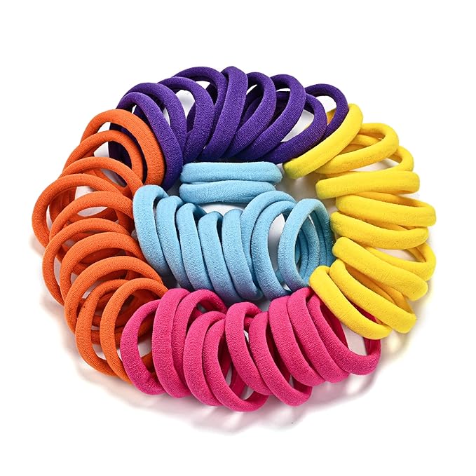 50PCS Multicolor Seamless Toddler Hair Cotton Seamless Ponytail Holders,No Damage Elastics Hair Bands for Thick Heavy &Curly Hair…
