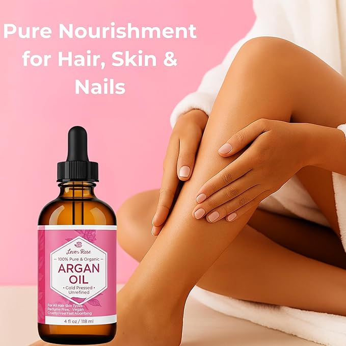 Leven Rose Organic Argan Oil for Hair, Face and Skin - 4 oz 100% Pure Moroccan Cold-Pressed Organic