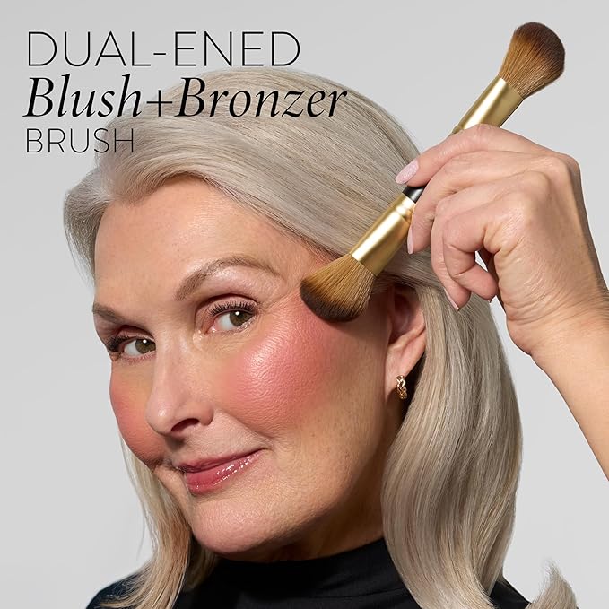 LAURA GELLER NEW YORK Dual-Ended Blush + Bronzer Brush - Blush Bronzer Contour Face Makeup Brush