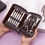 FAMILIFE Manicure Set, Nail Clippers Set Professional Manicure Kit 11 in 1 Stainless Steel Pedicure Tools Nail Kit Mens Grooming Tool with Portable Leather Travel Case Dark Violet Birthday Gifts