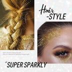 Gold Face and Body Glitter Gel, Party Concerts Cheer Face Paint Holographic Chunky Festival Rave Accessories Glitter Makeup Gel, 6 Kinds of Sparkling Sequins for Hair Nail Eye Lip Body