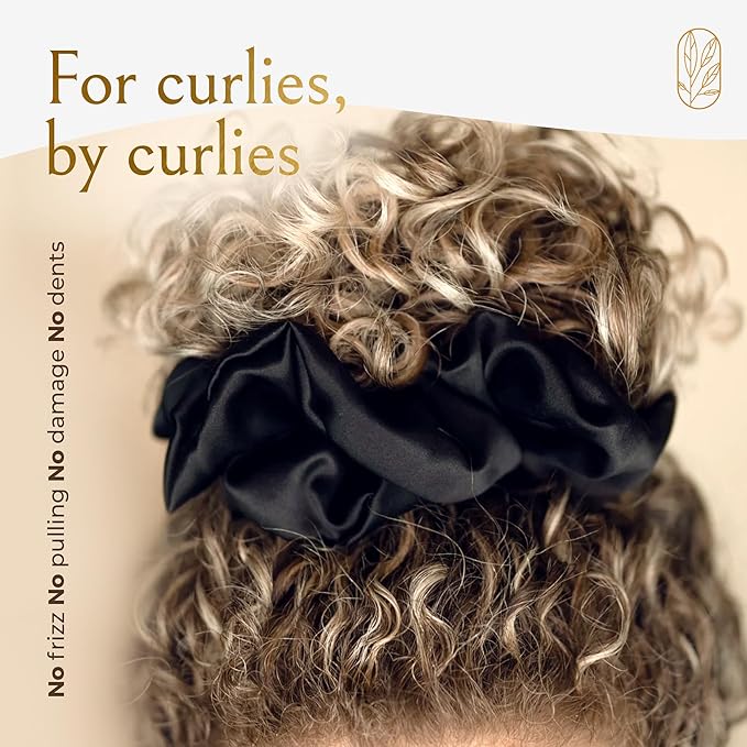 Oversized Mulberry Silk Scrunchies for Women – XL No-Damage Hair Ties for Curly, Thick & Thin Hair – Premium Hair Accessories – Black & White Bundle – Ponytail Holders by Curlfriend